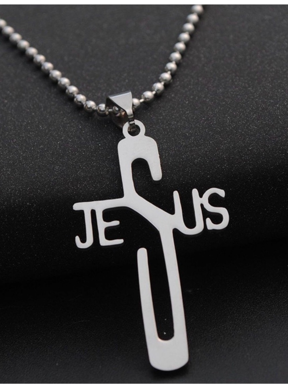 Silver Jesus Cross Pendant Necklace - Men Accessories Jewelry - Picture 2 of 3